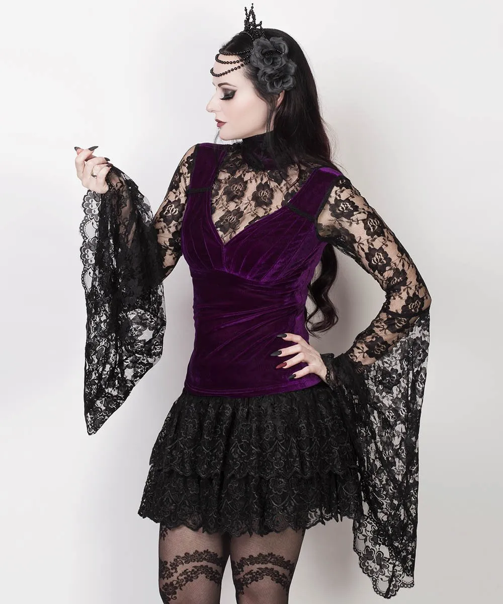 Caitria Long Flared Sleeve Gothic Purple Top