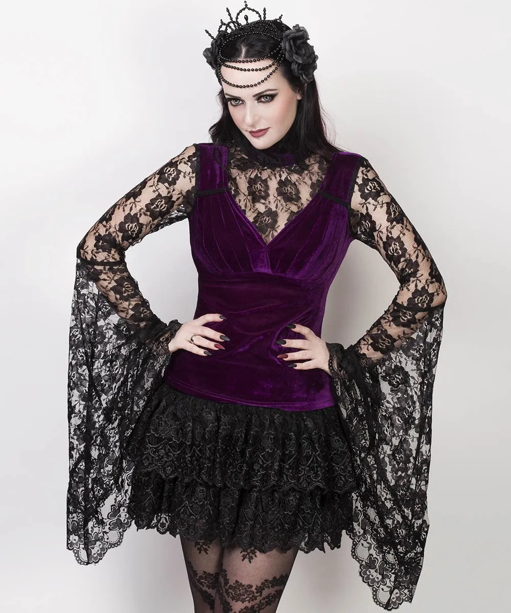 Caitria Long Flared Sleeve Gothic Purple Top