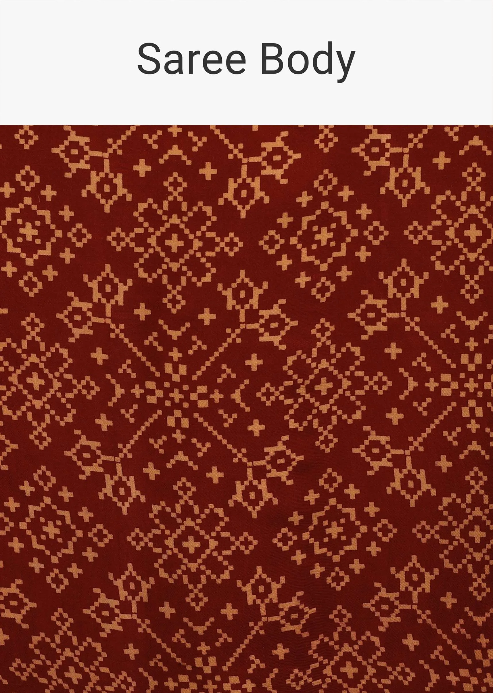 Carmine Red Saree In Satin With Ajrakh Block Print And Brocade Work