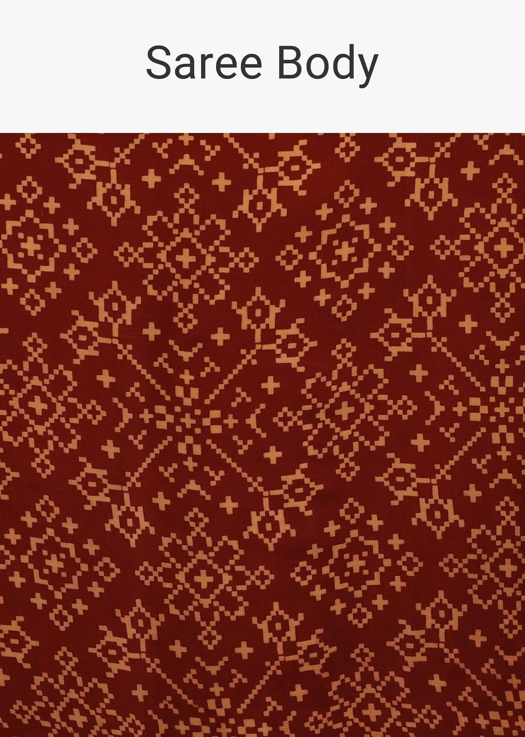 Carmine Red Saree In Satin With Ajrakh Block Print And Brocade Work