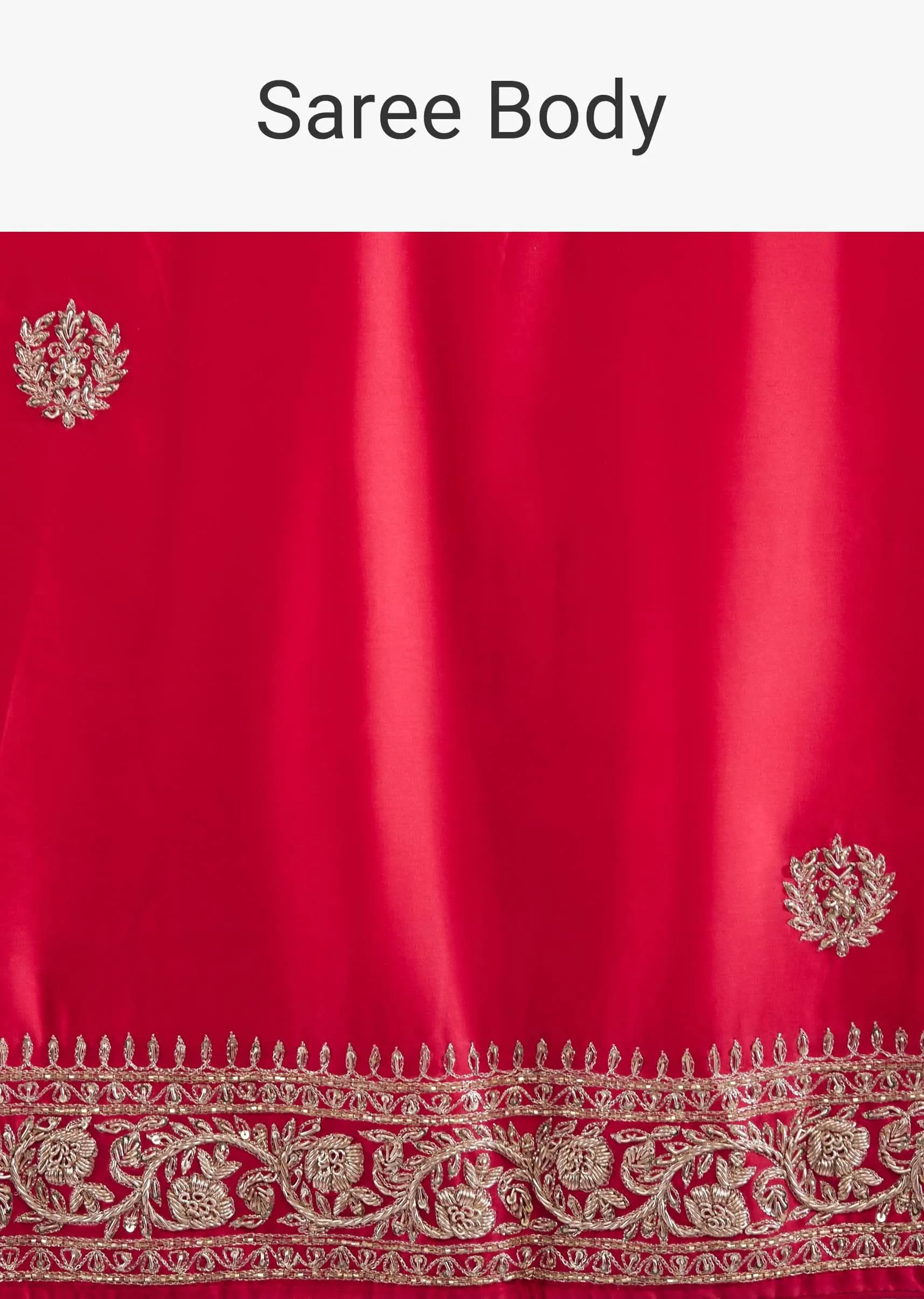 Carmine Red Satin Saree With Embroidery