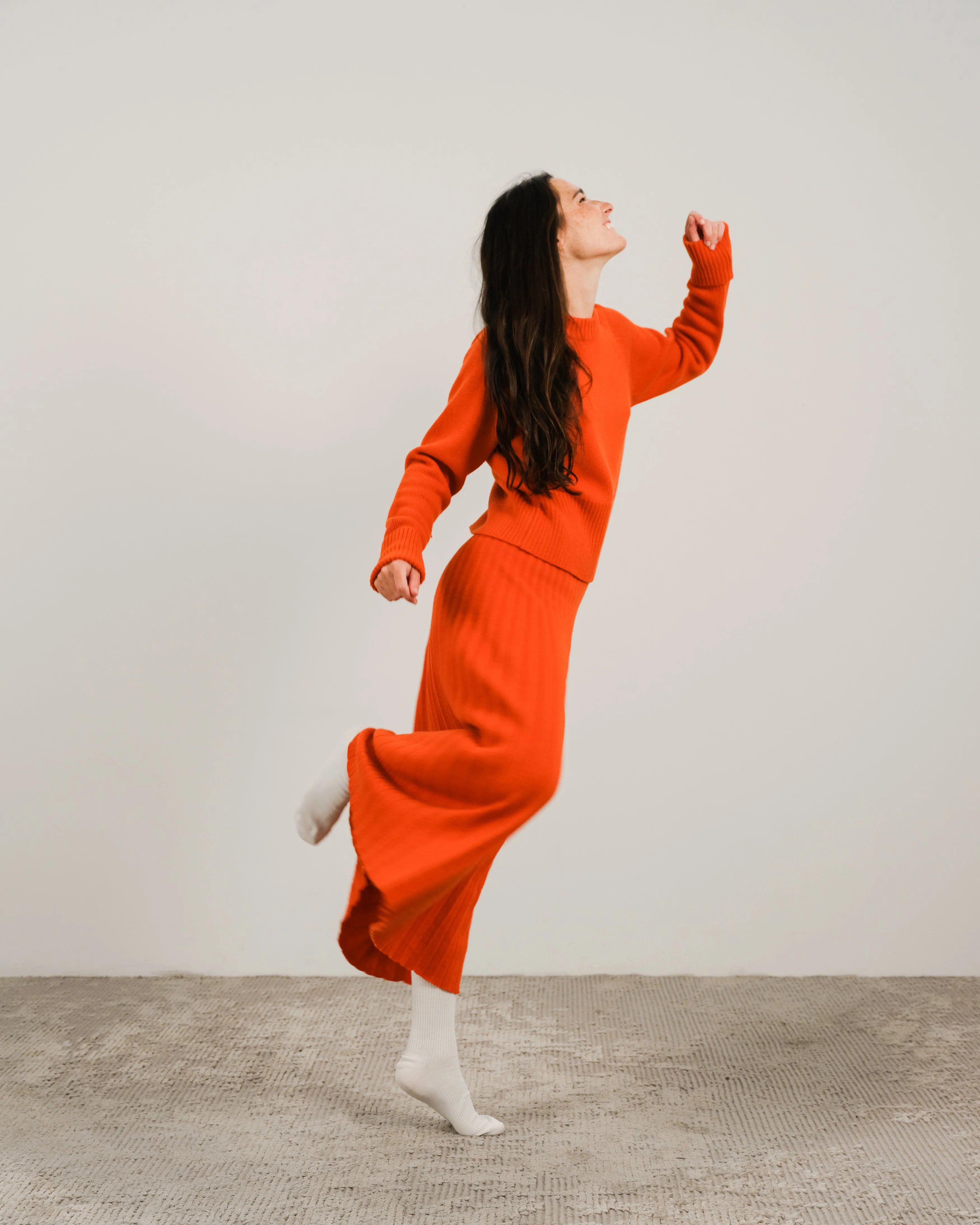 Cashmere Mix Roll-Up Cuff Crewneck Sweater