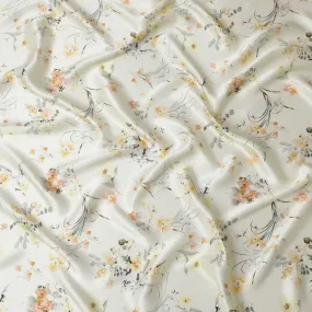 Champagne Elegance Pure Silk Satin Fabric with Soft Floral Motif - Refined Italian Fabrics, 140cm Wide-D18704