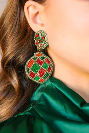 Christmas Ornament Green Beaded Earrings