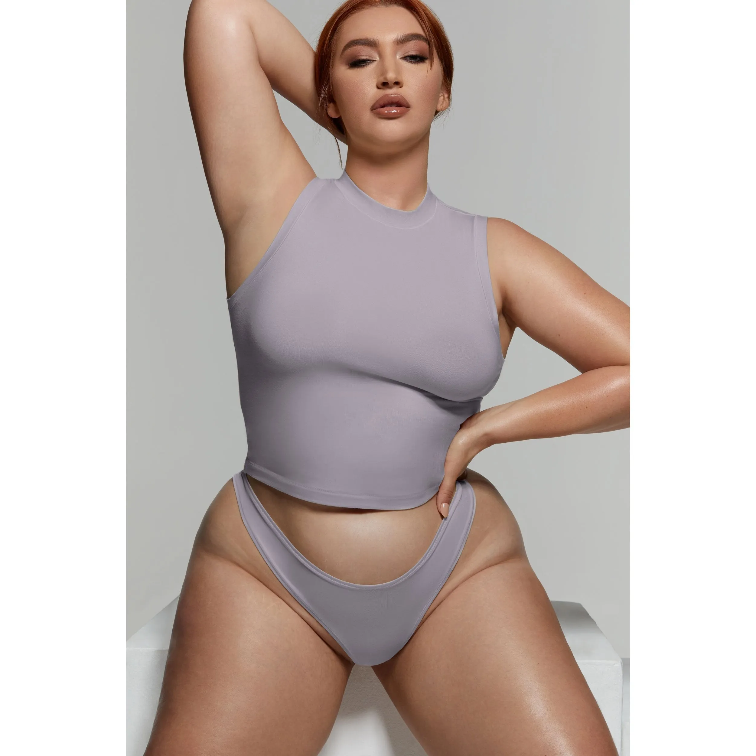 COTTON JERSEY MOCK NECK TANK | IRIS MICA