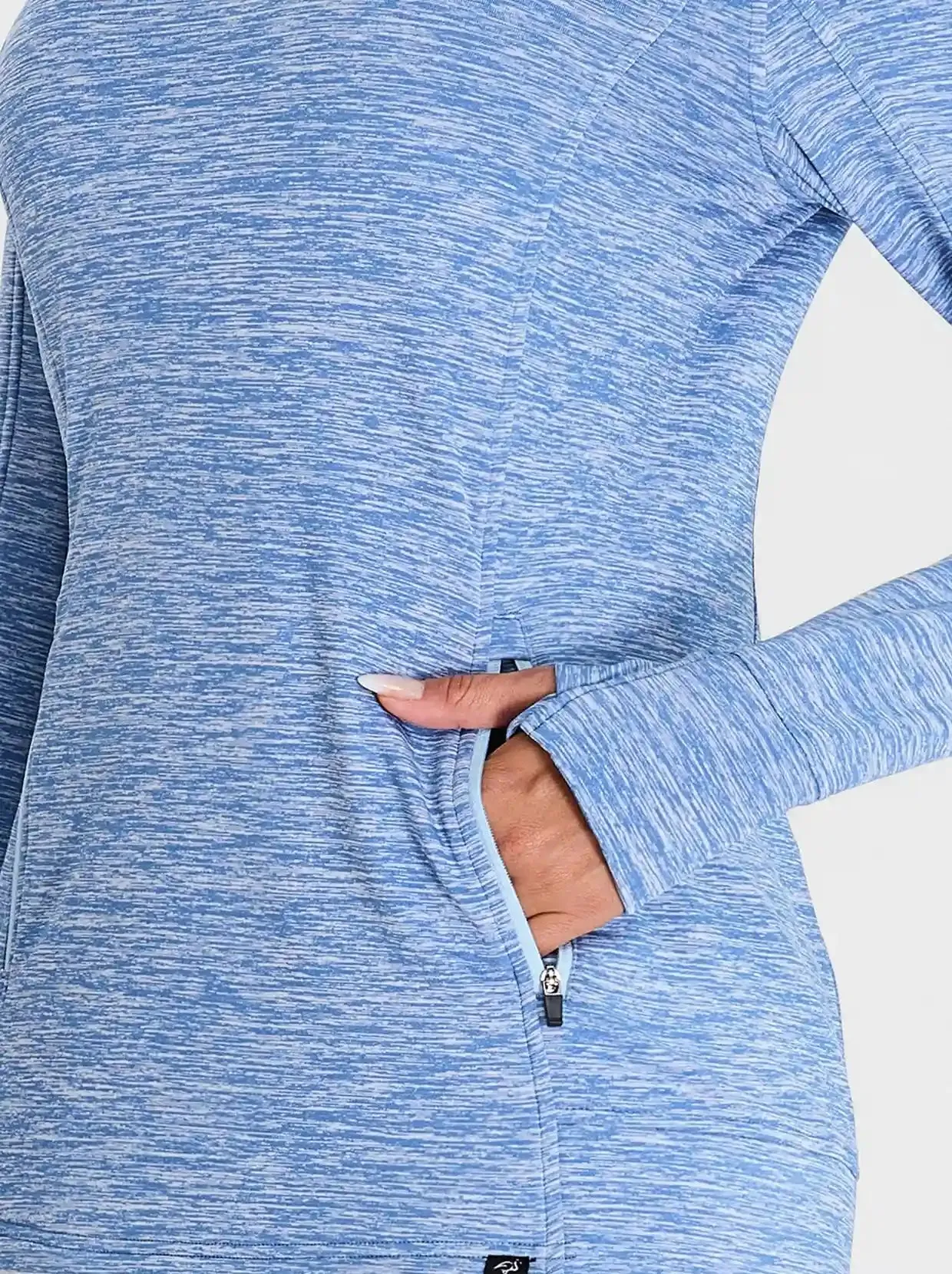 Cowl-neck Long-sleeve Fleece Top with Zip Pocket
