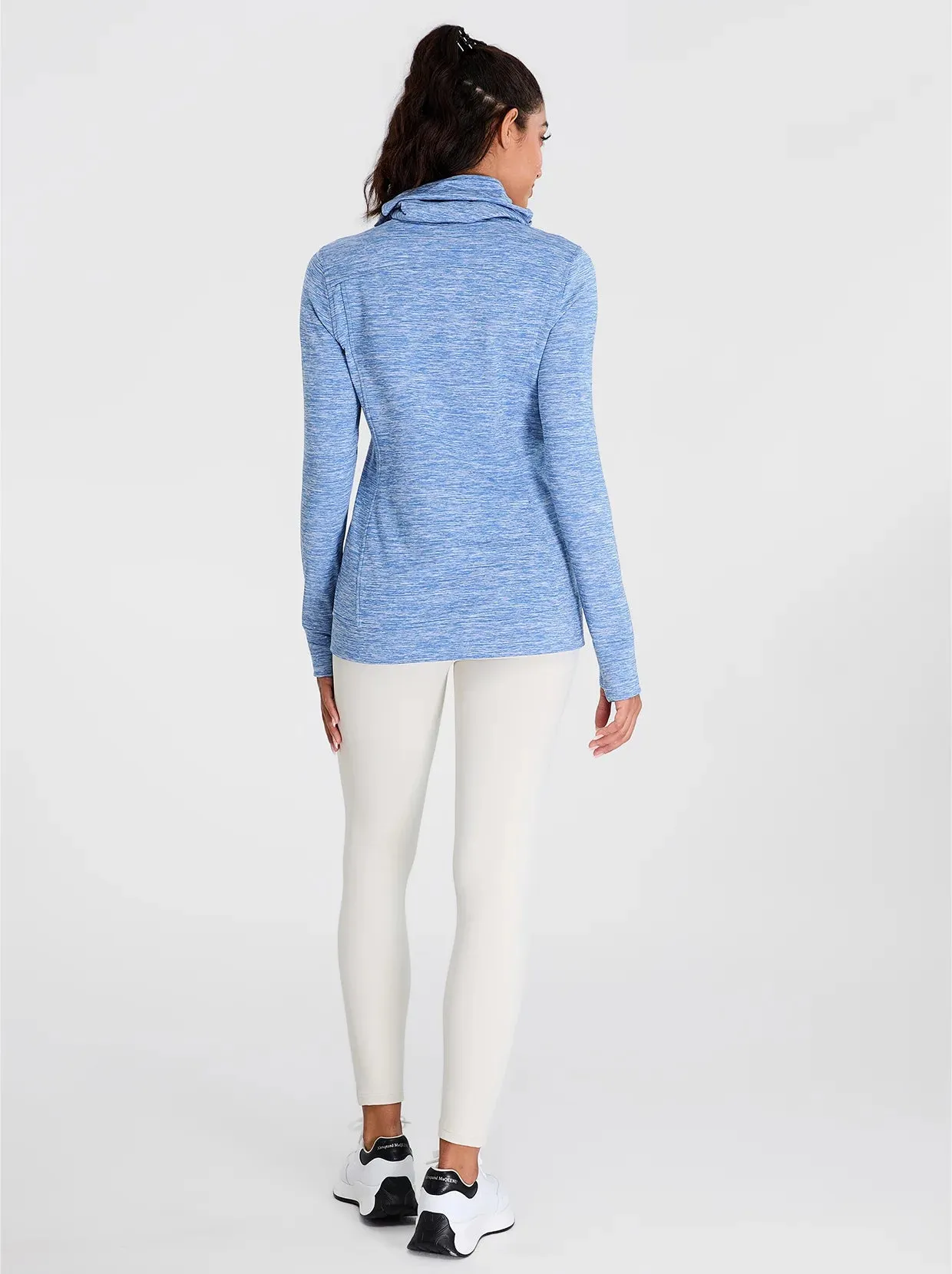Cowl-neck Long-sleeve Fleece Top with Zip Pocket