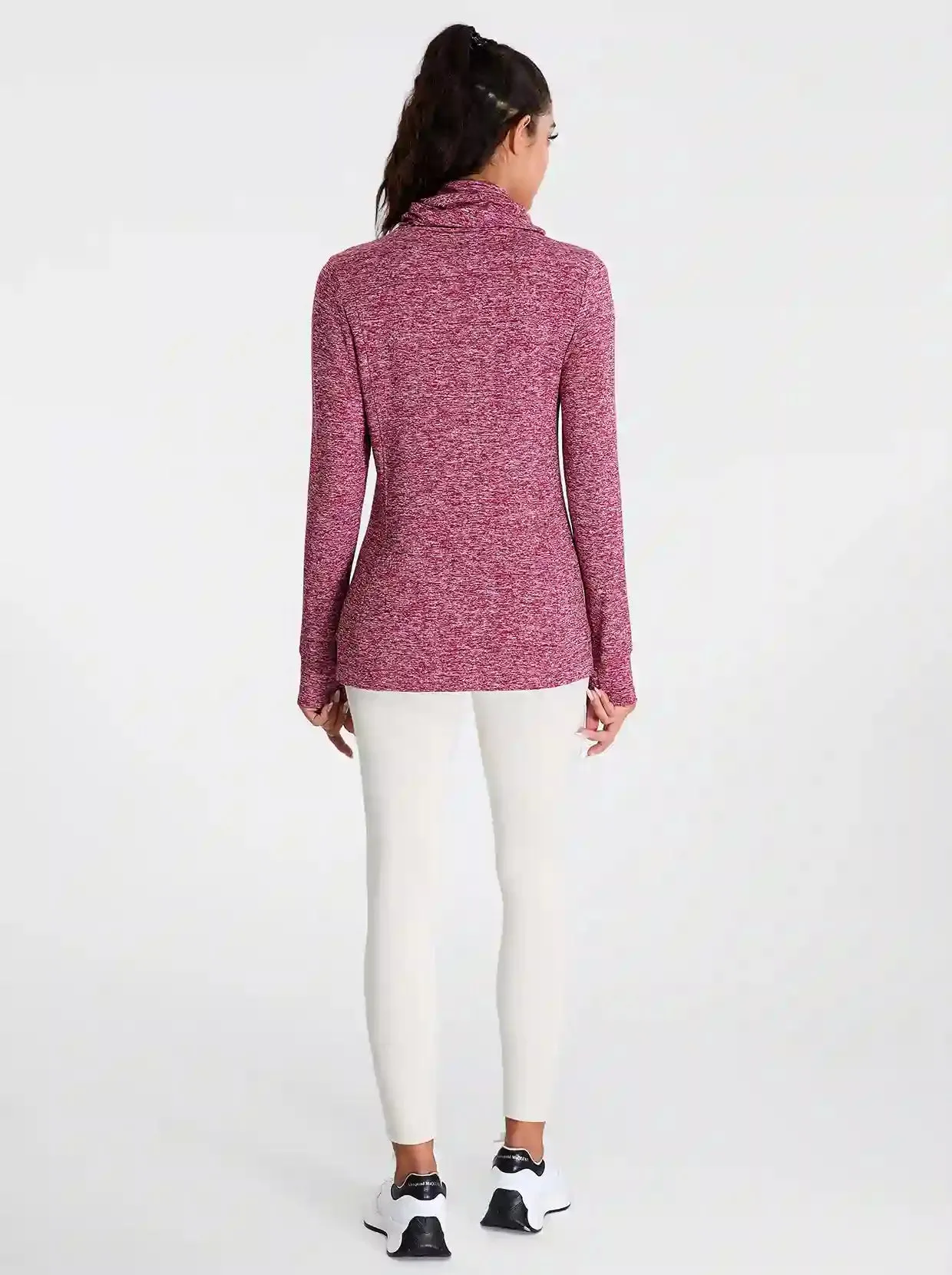 Cowl-neck Long-sleeve Fleece Top with Zip Pocket