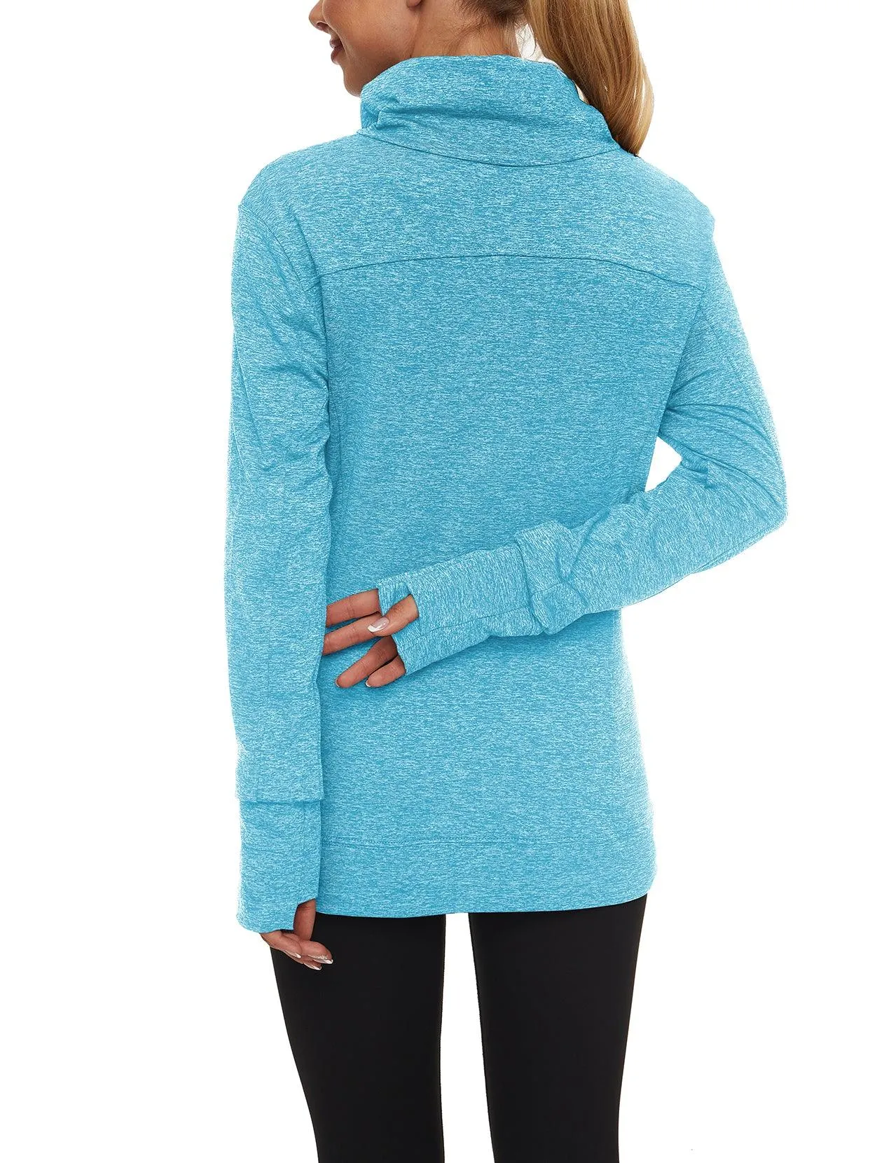 Cowl-neck Long-sleeve Fleece Top with Zip Pocket