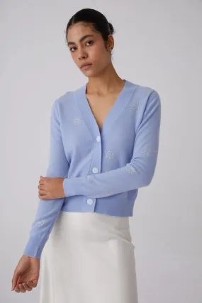 Crystal Embellished Snowflake Cashmere Sweater Light Blue
