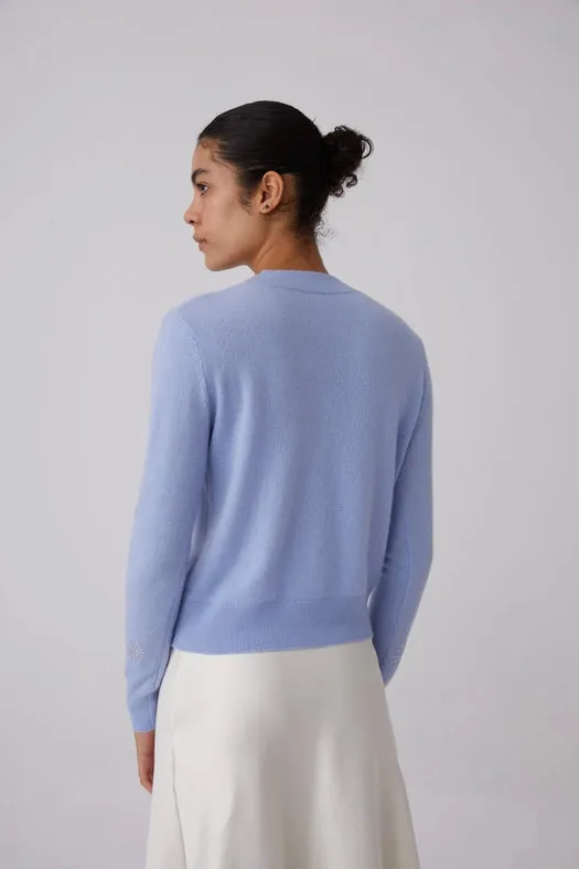 Crystal Embellished Snowflake Cashmere Sweater Light Blue