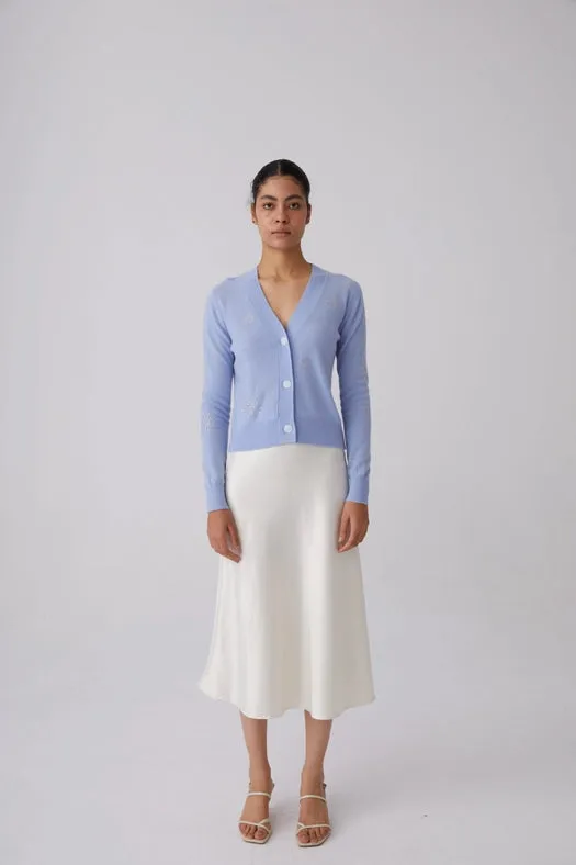Crystal Embellished Snowflake Cashmere Sweater Light Blue