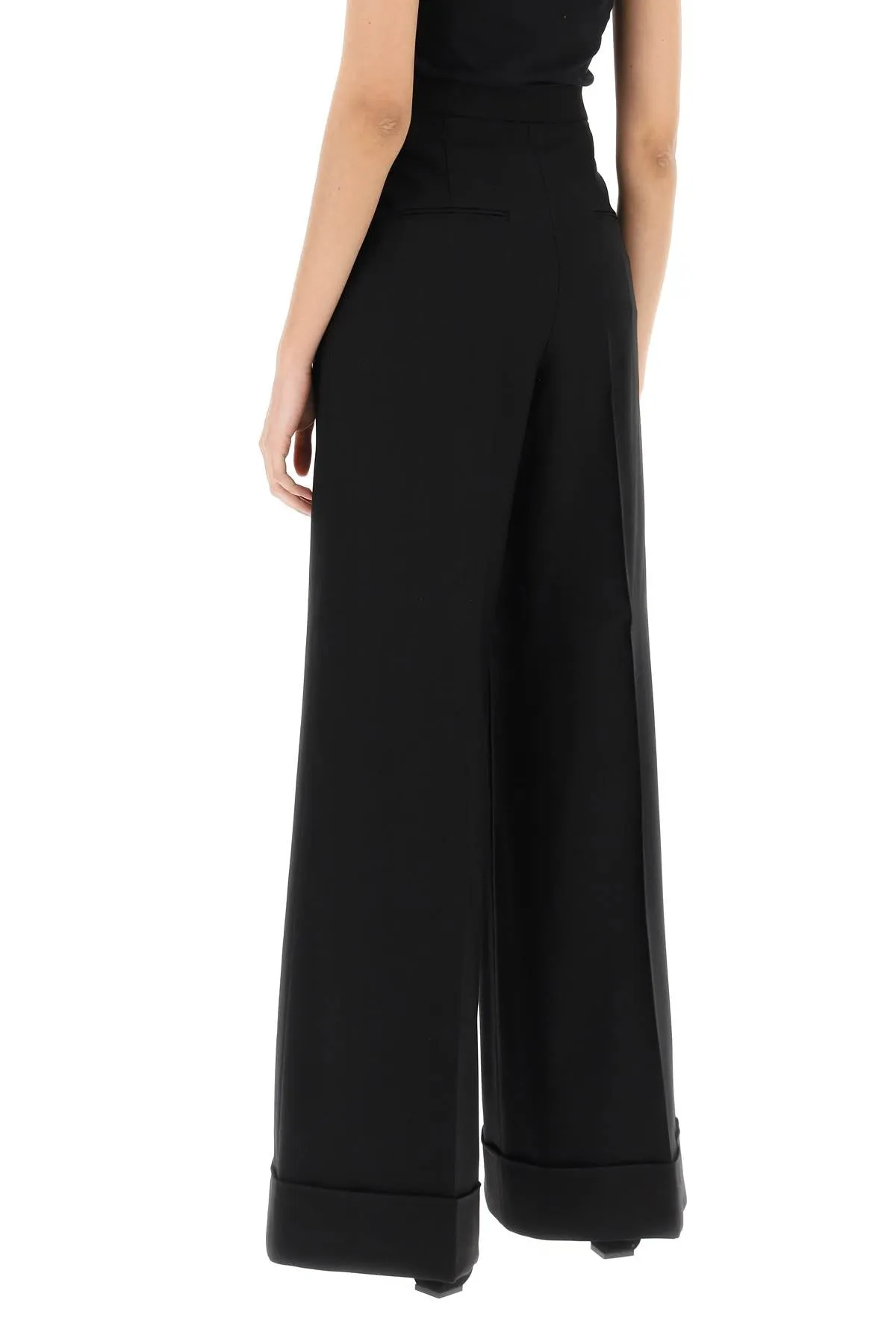 cuffed palazzo trousers in wool gabardine