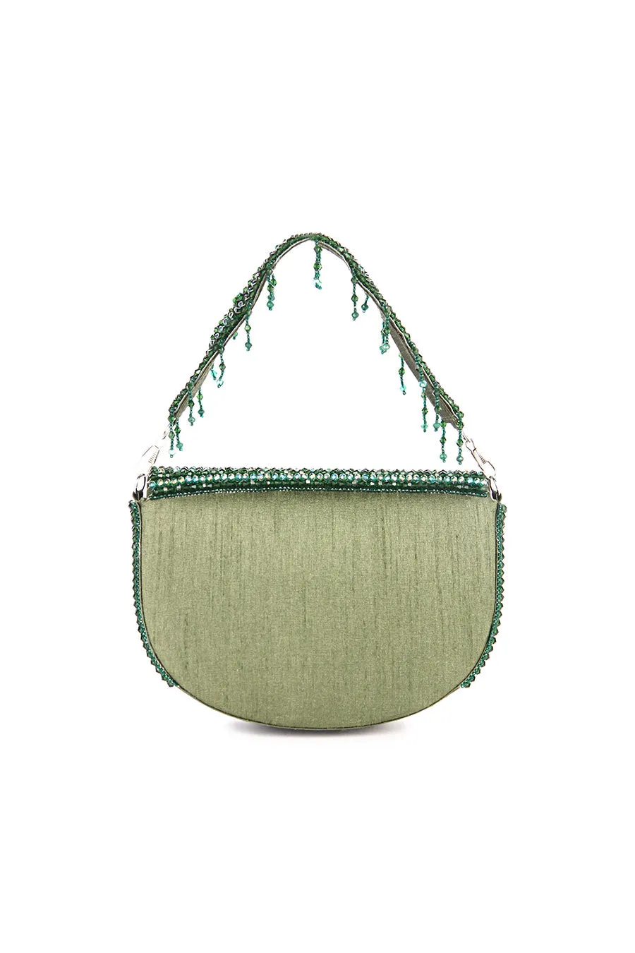 Dark Green Hand-Embroidered Clutch