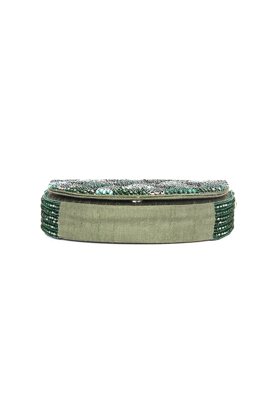 Dark Green Hand-Embroidered Clutch