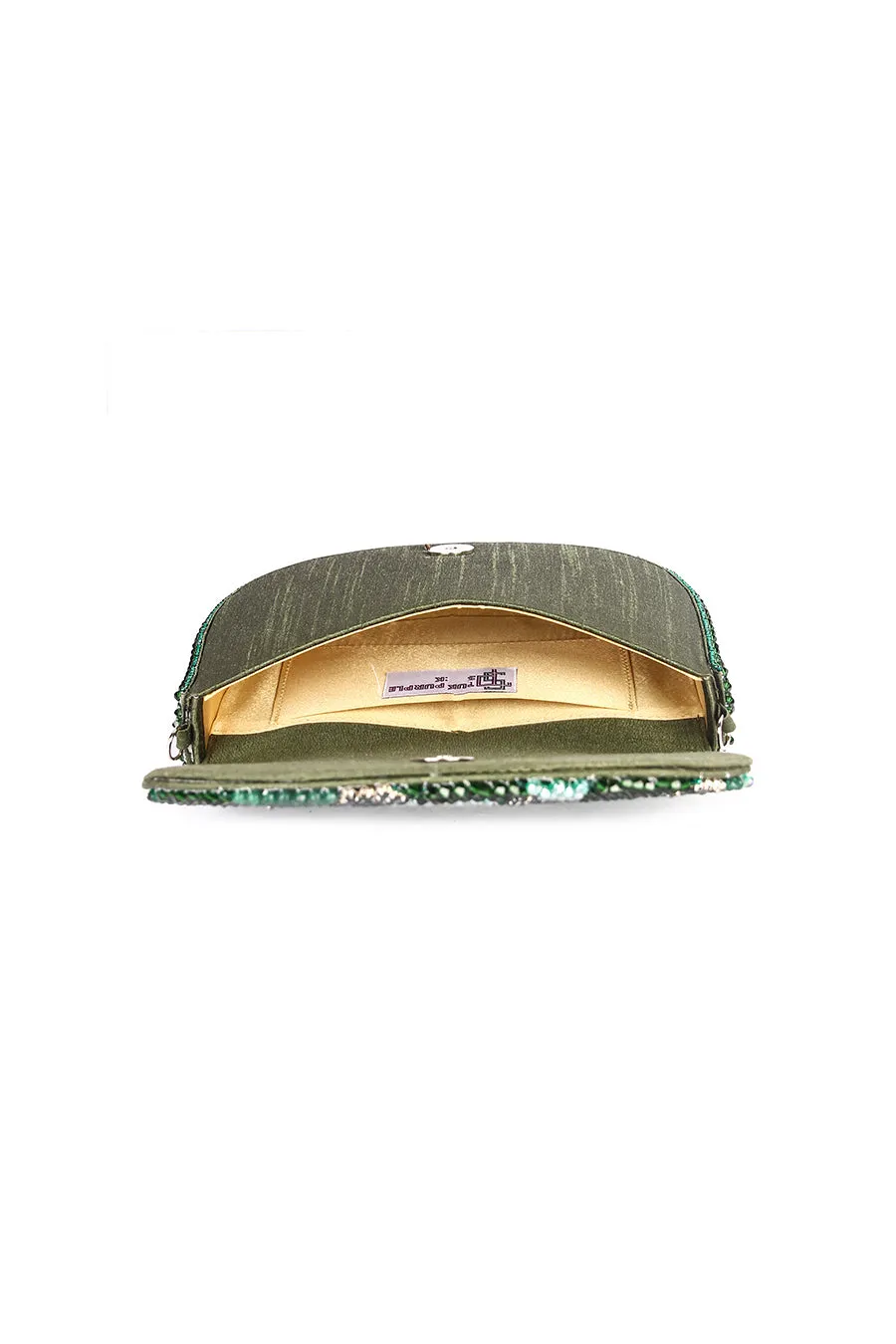 Dark Green Hand-Embroidered Clutch