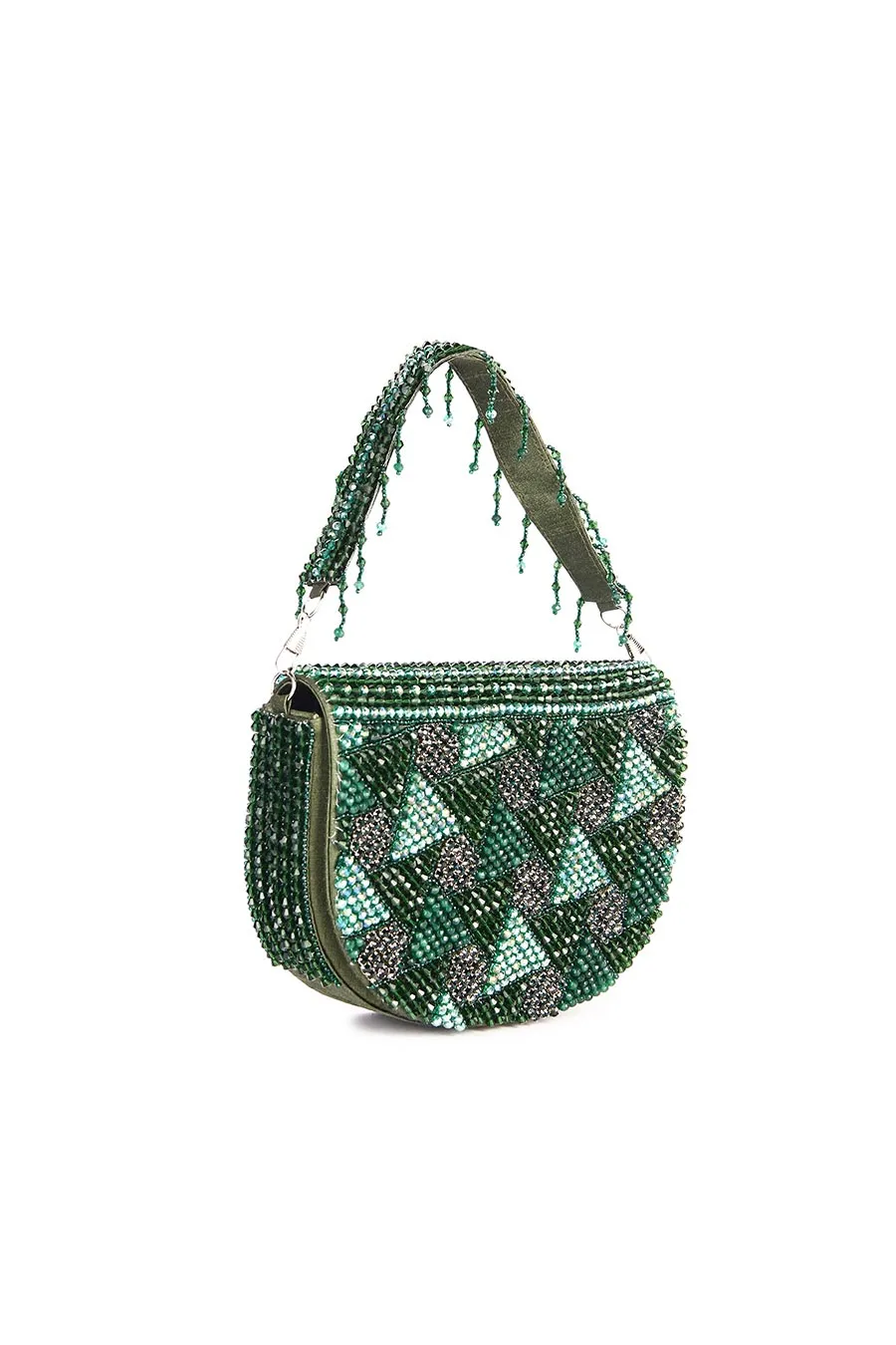 Dark Green Hand-Embroidered Clutch