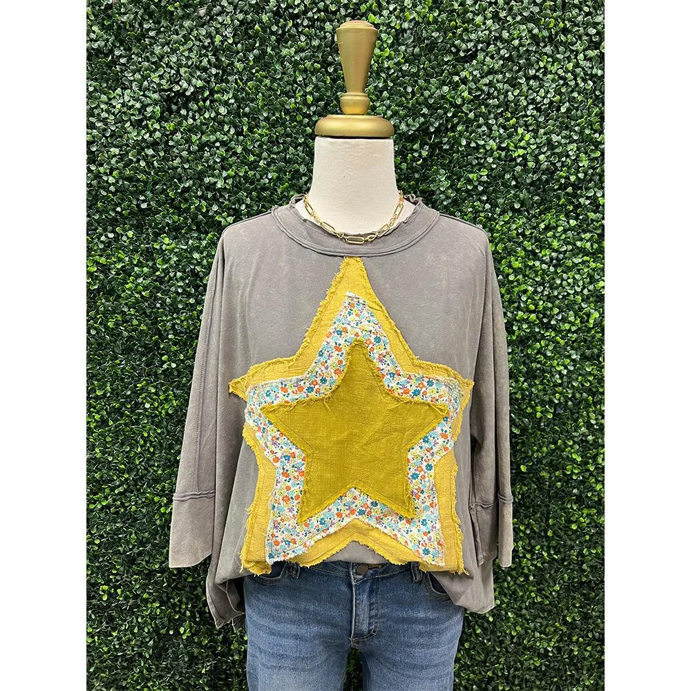 Faded Ash Grey Star Patch Pullover