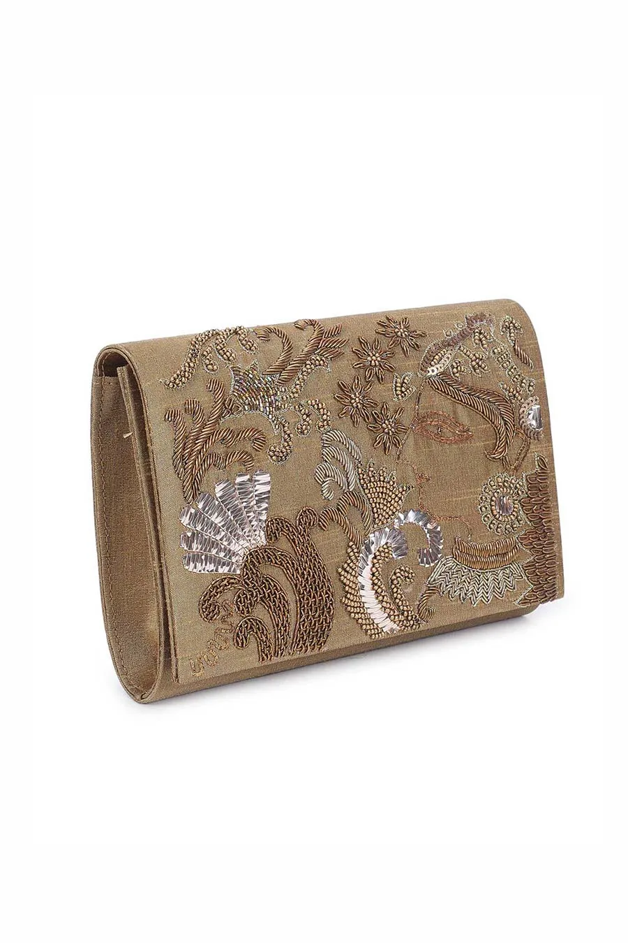 Gold Cleopatra Hand-Embroidered Clutch
