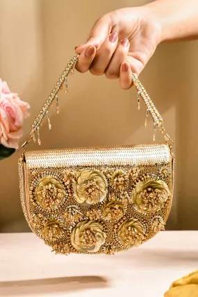 Gold Floron Hand-Embroidered Clutch