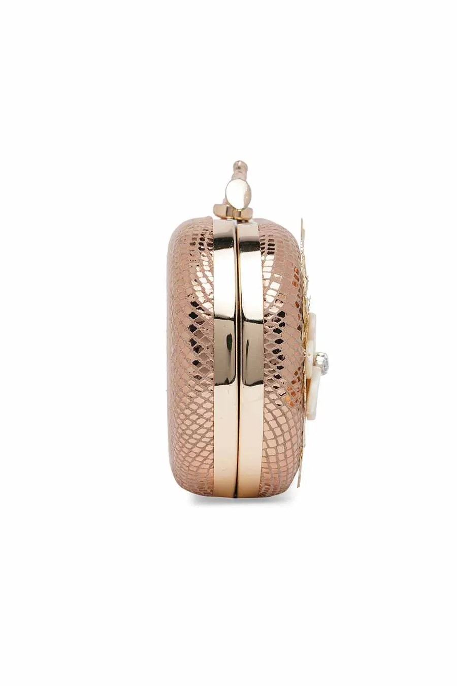 Gold Leather Stonework Clutch