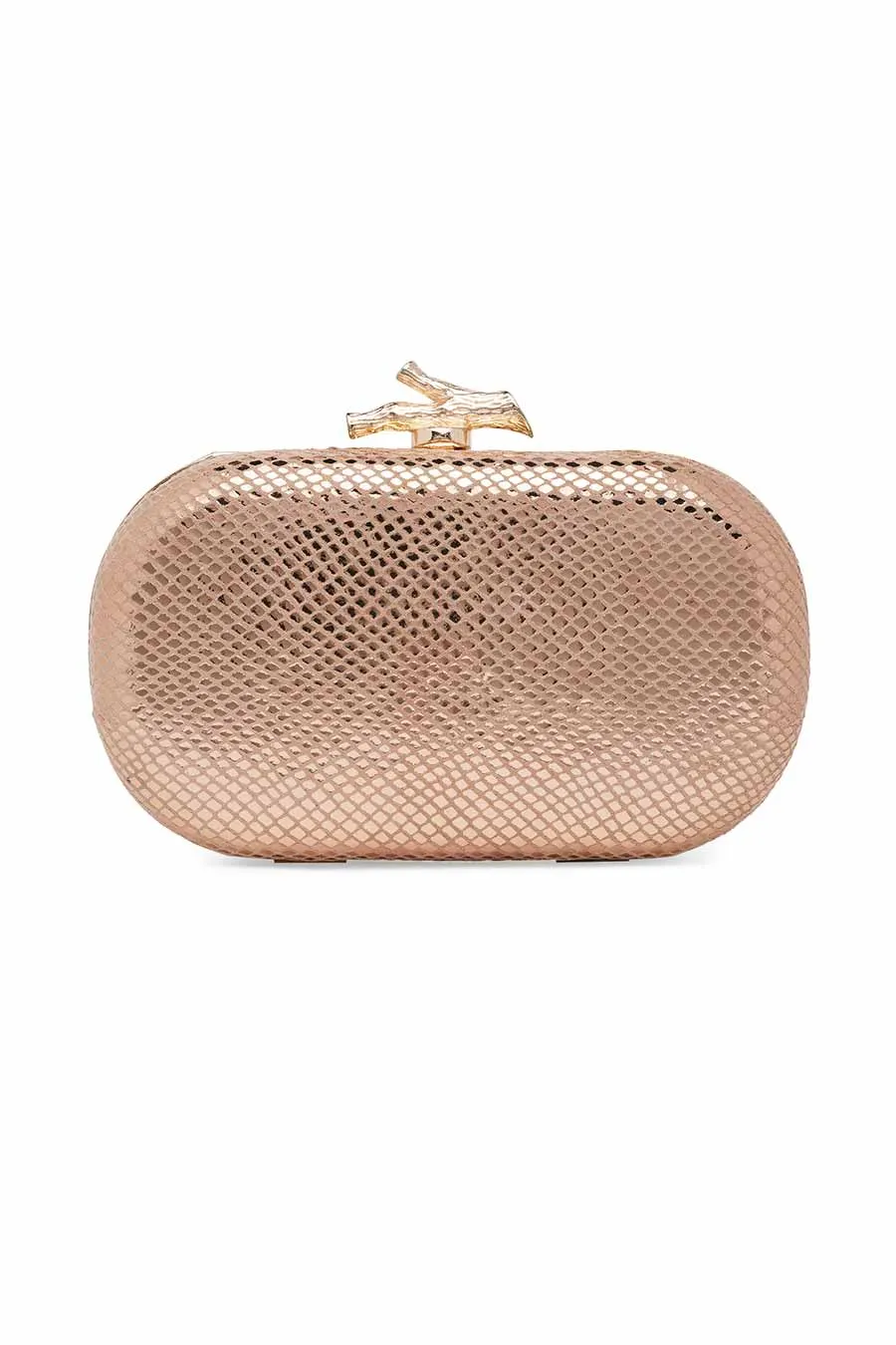Gold Leather Stonework Clutch
