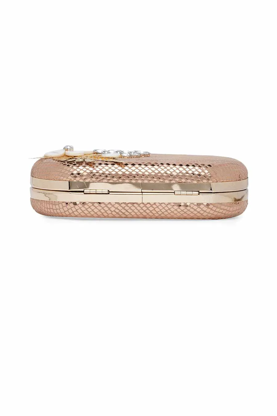 Gold Leather Stonework Clutch