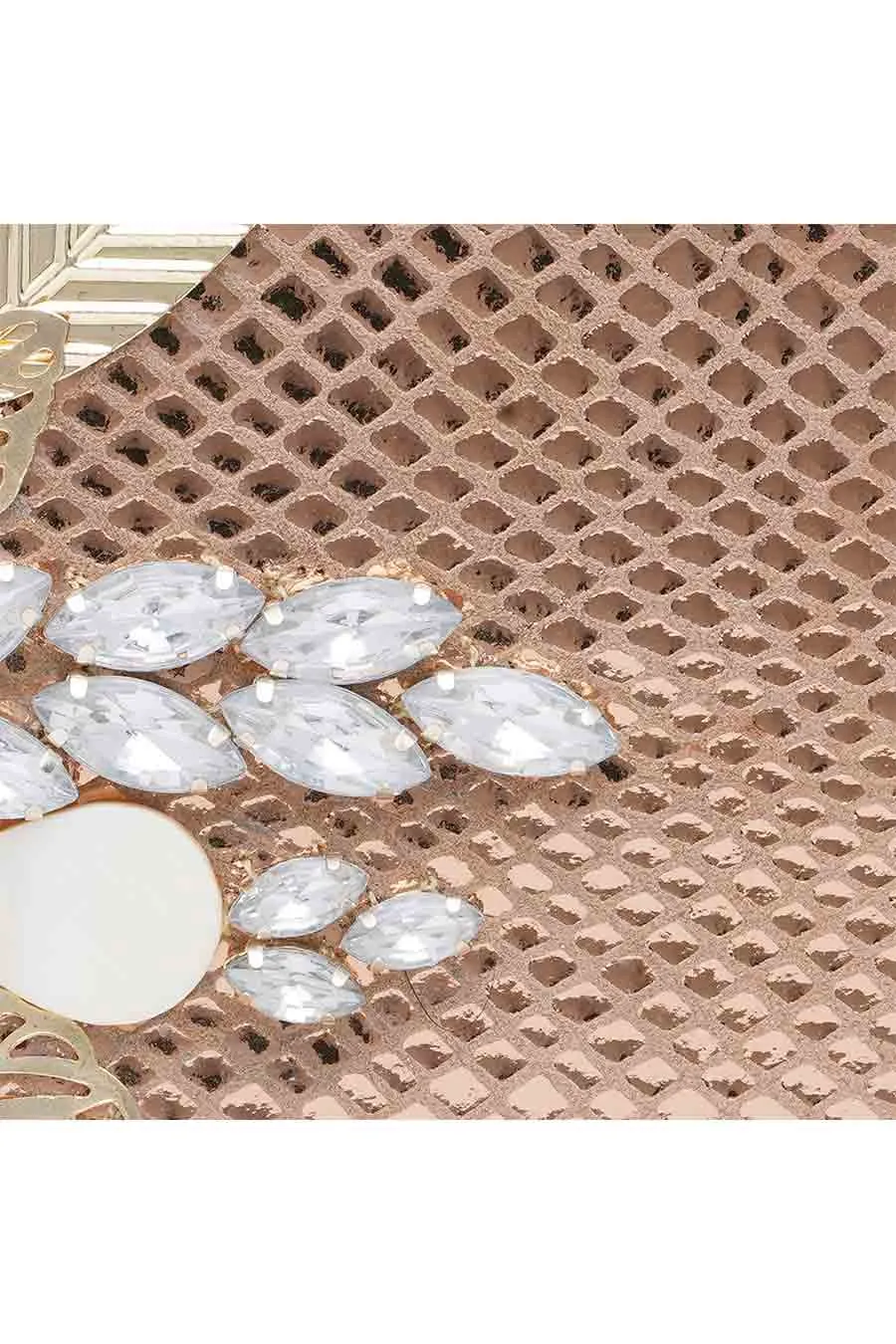 Gold Leather Stonework Clutch