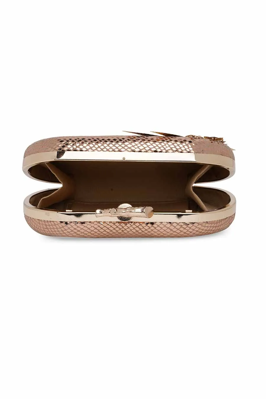 Gold Leather Stonework Clutch