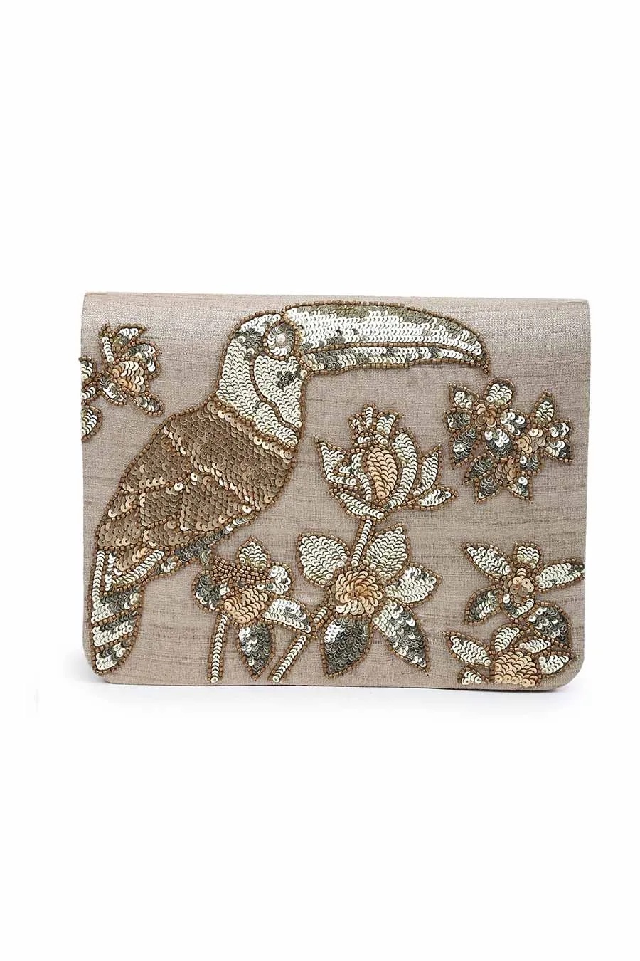 Gold Sequins Toucan Clutch