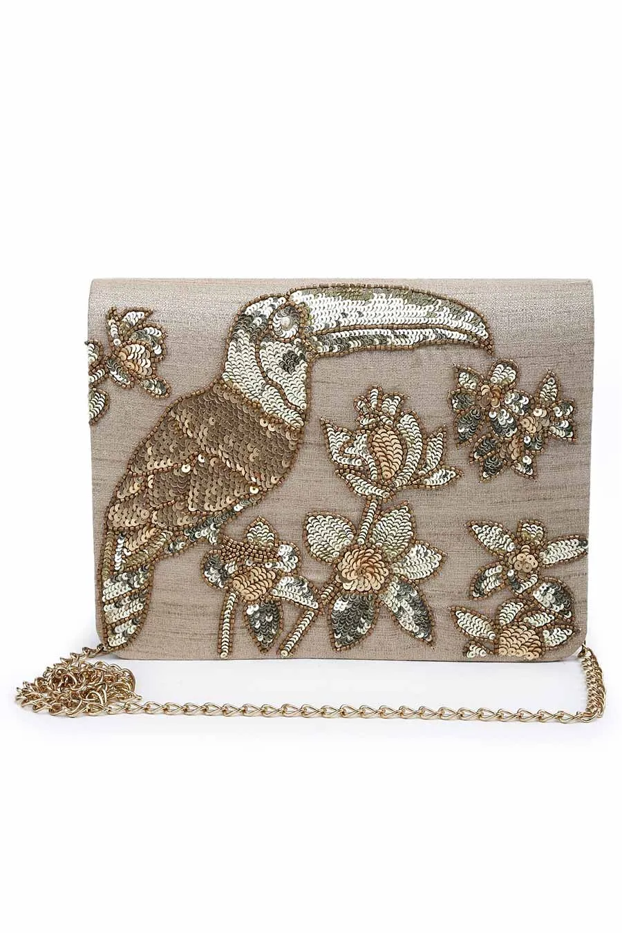 Gold Sequins Toucan Clutch