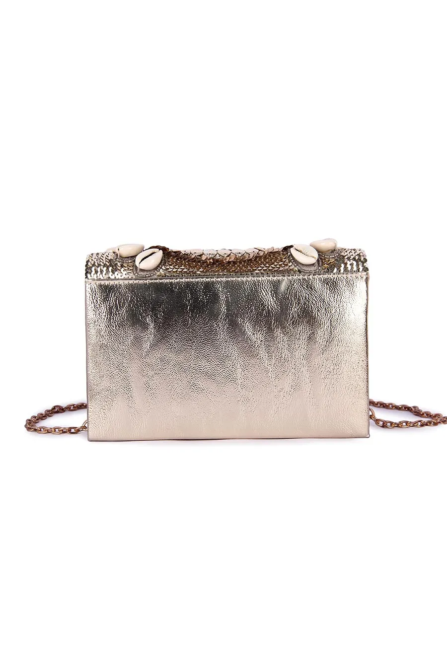 Gold Shell Embroidered Clutch