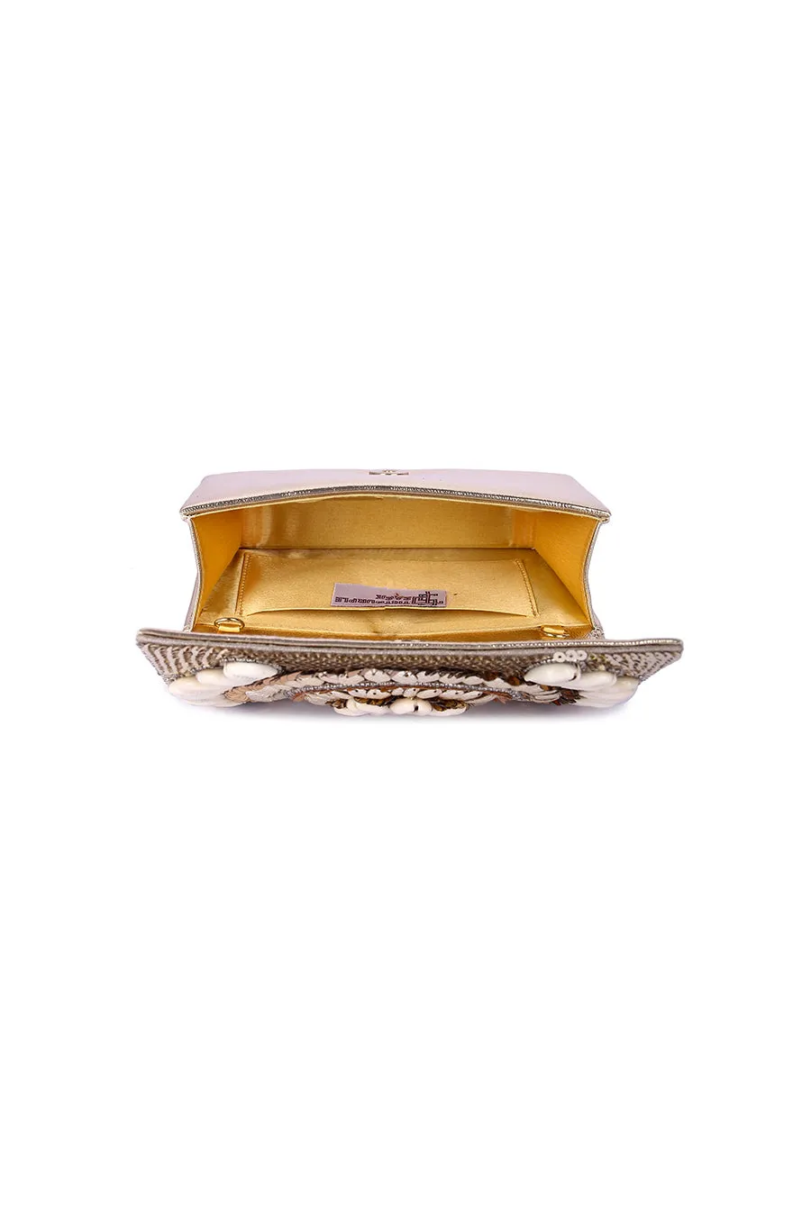 Gold Shell Embroidered Clutch