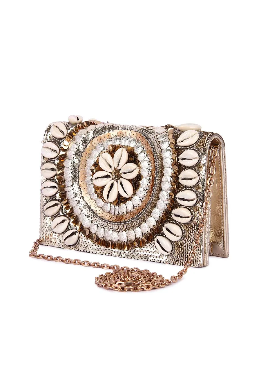 Gold Shell Embroidered Clutch