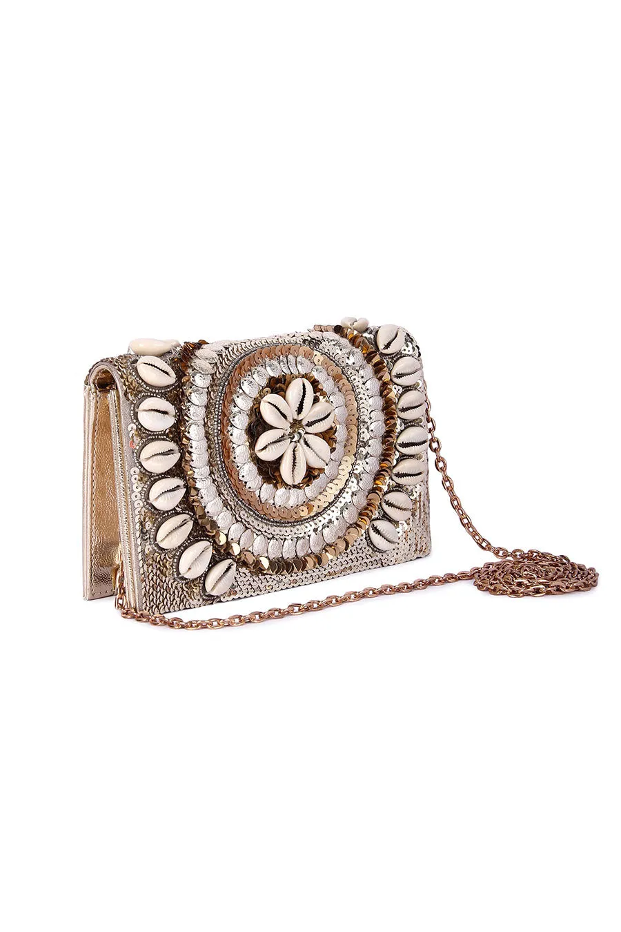 Gold Shell Embroidered Clutch