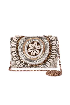 Gold Shell Embroidered Clutch