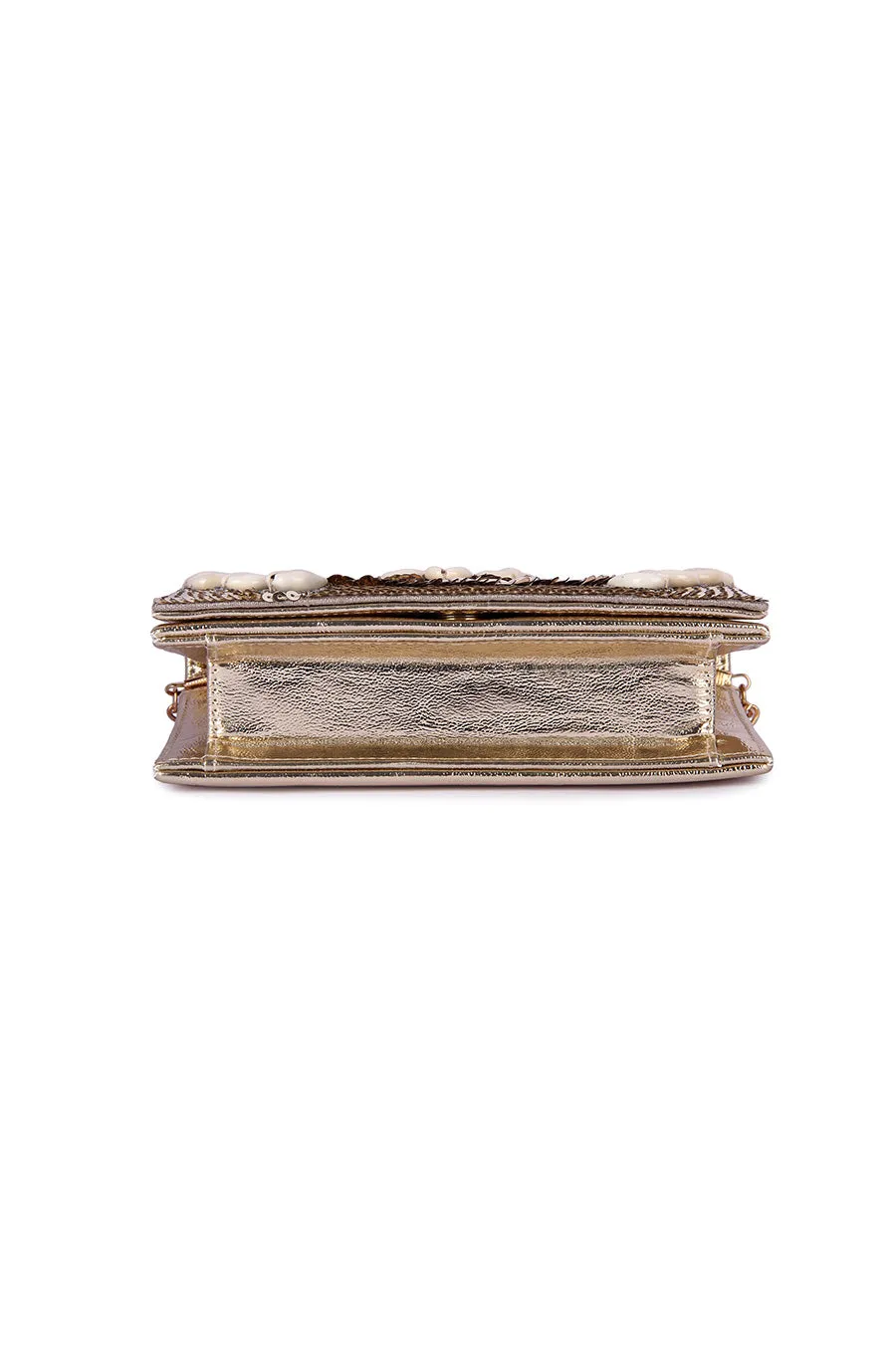 Gold Shell Embroidered Clutch