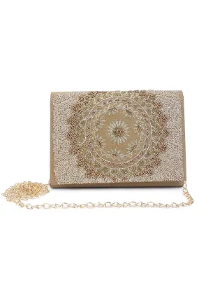 Gold Sun Hand-Embroidered Clutch