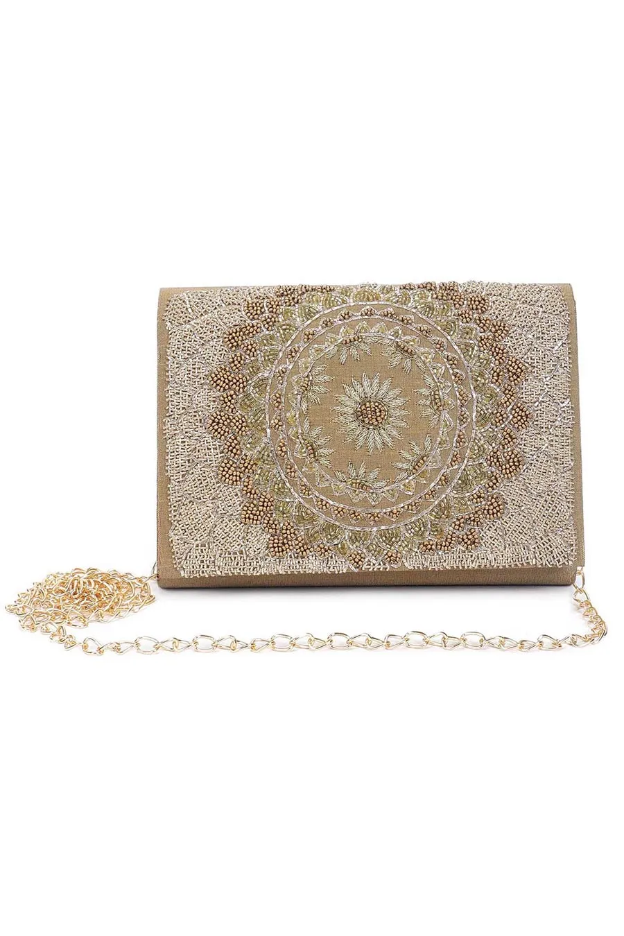 Gold Sun Hand-Embroidered Clutch