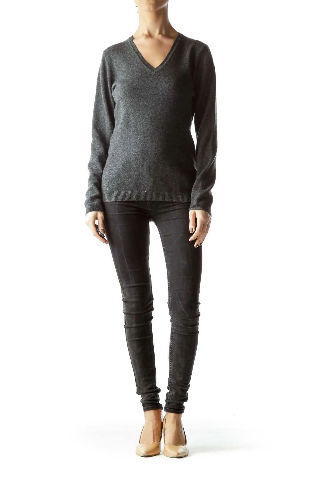 Gray Long Sleeve 100% Cashmere Sweater