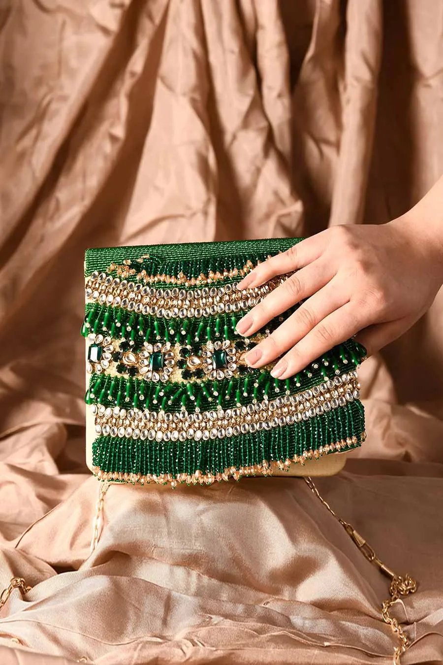 Green Sukoon Hand-Embroidered Clutch