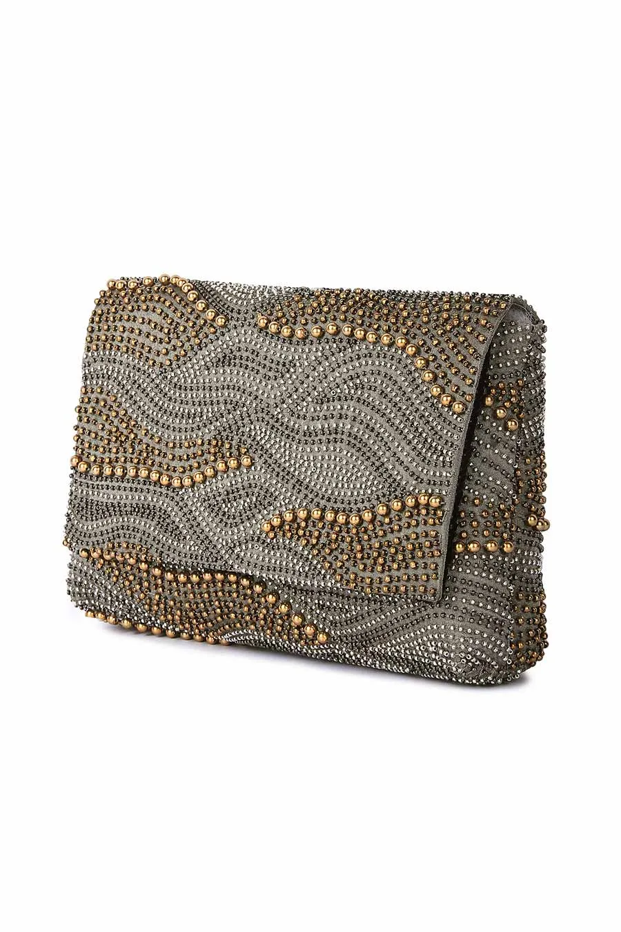 Grey Galaxy Hand-Embroidered Clutch