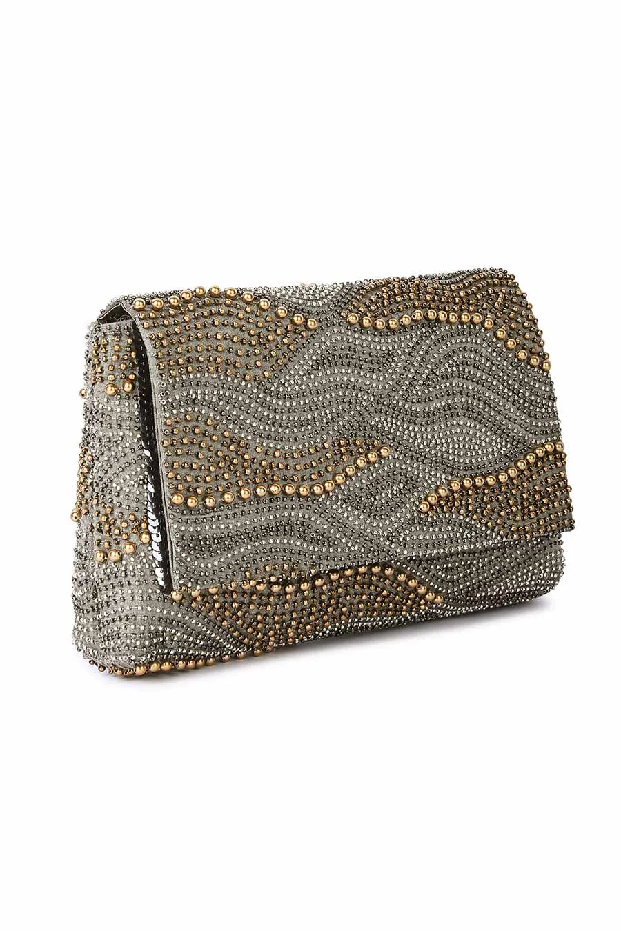 Grey Galaxy Hand-Embroidered Clutch