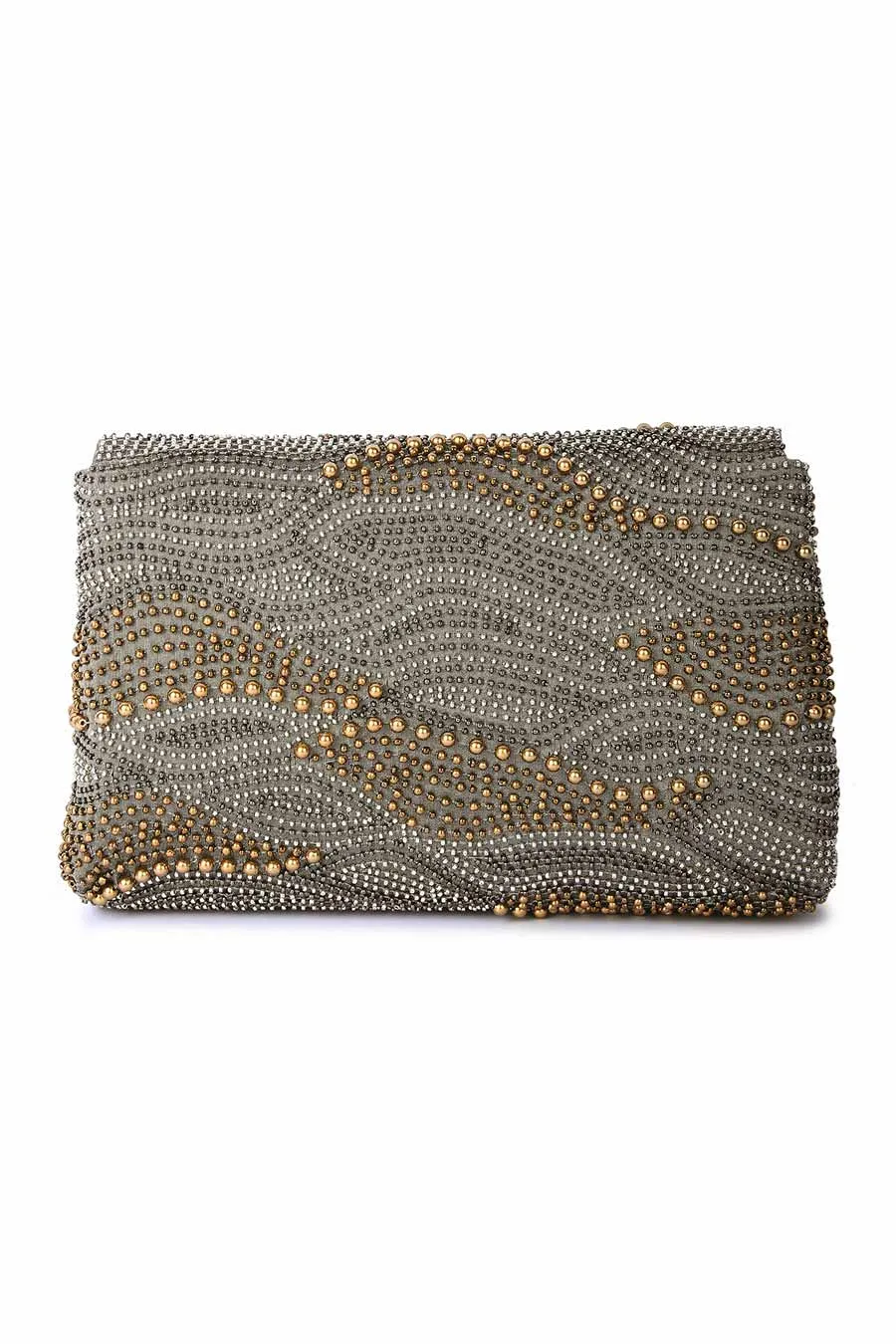 Grey Galaxy Hand-Embroidered Clutch