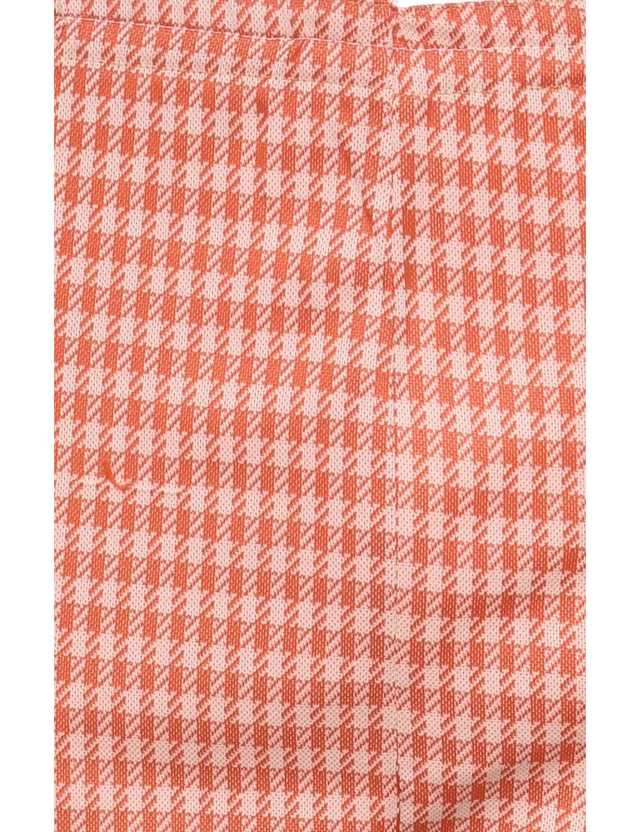 Houndstooth Design White & Orange 1970s Trousers - W27 L26