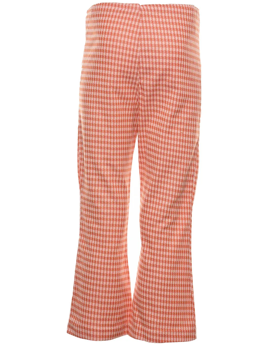 Houndstooth Design White & Orange 1970s Trousers - W27 L26