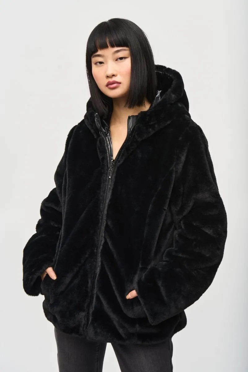 Joseph Ribkoff Black Reversible Faux Fur Quilted Puffer Coat 243937