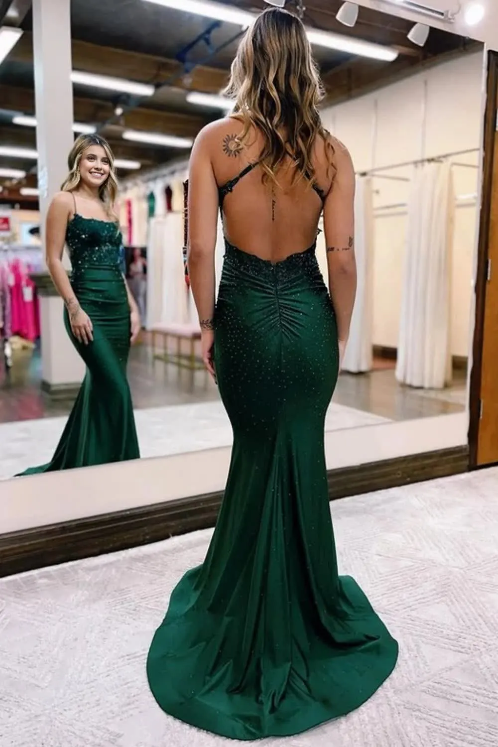 kamahe Sparkly Dark Green Beaded Long Prom Dress With Appliques Party Dresses