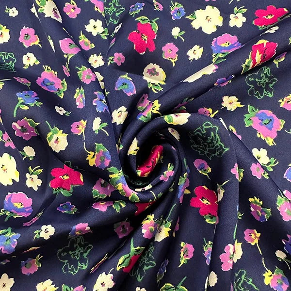 Lilac Multi Floral Print Poly Charmeuse Satin Fabric