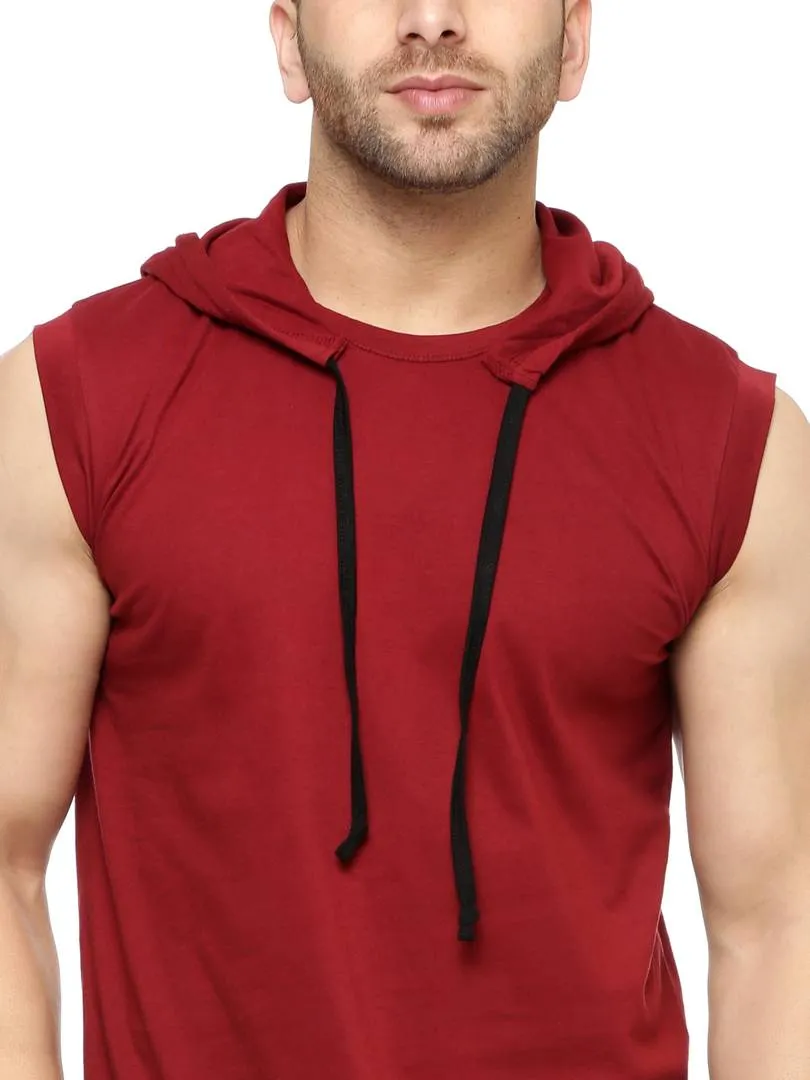Maroon Cotton Solid Hooded Tees